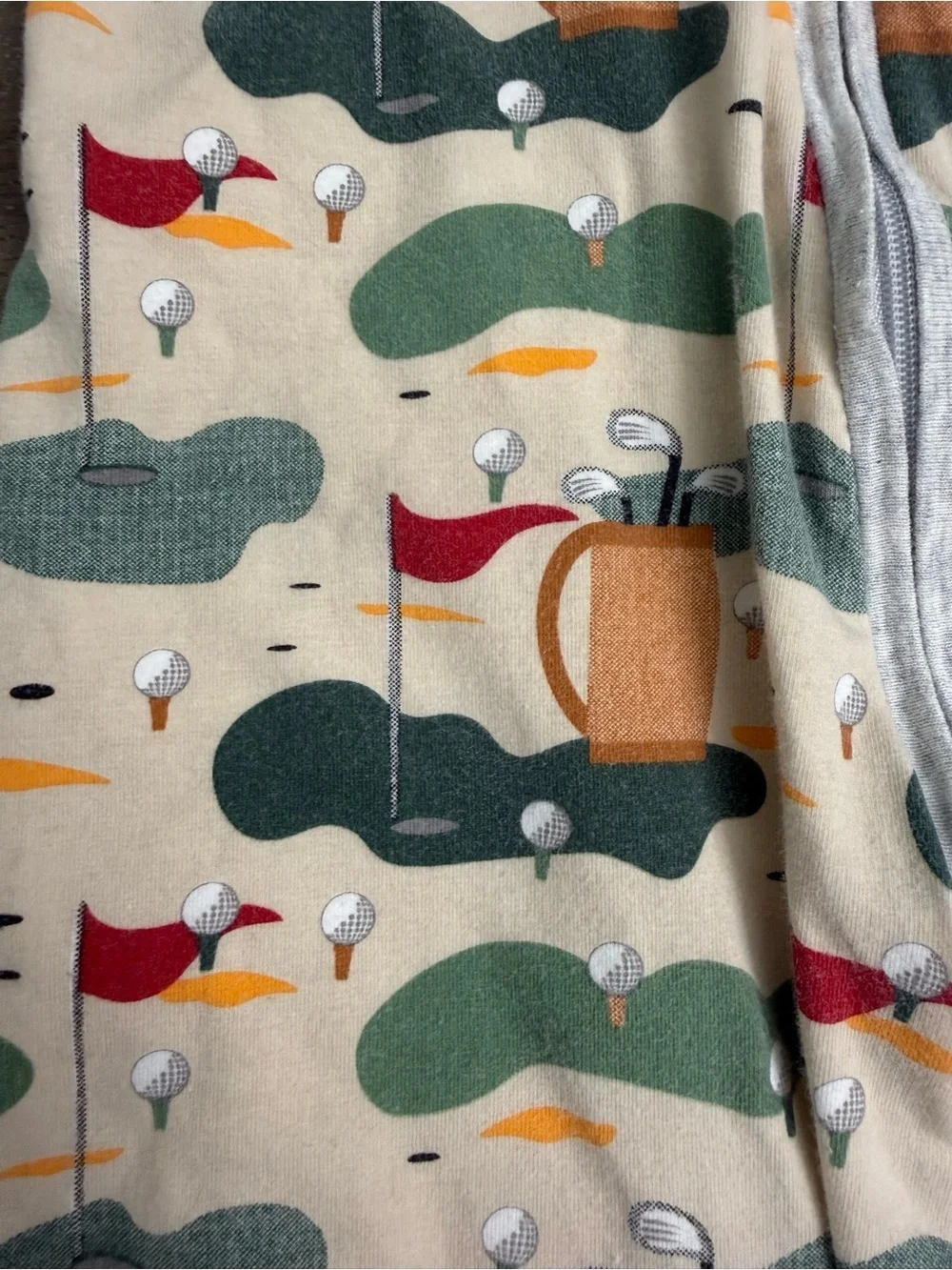 Cream Golf Course Print Baby One-Piece Footed Zipper Pajamas